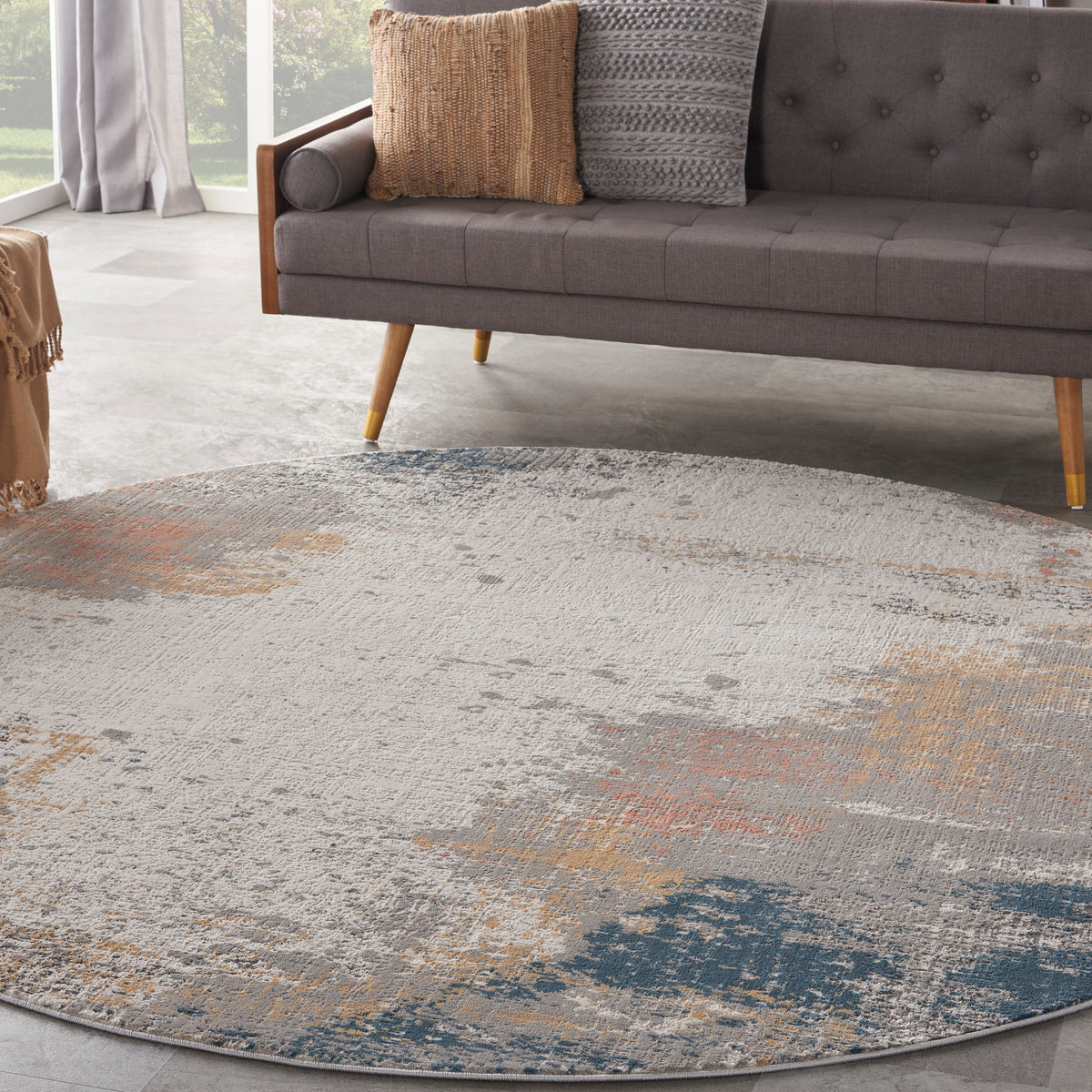 Rustic Textures RUS13 Grey Blue Rug - room scene