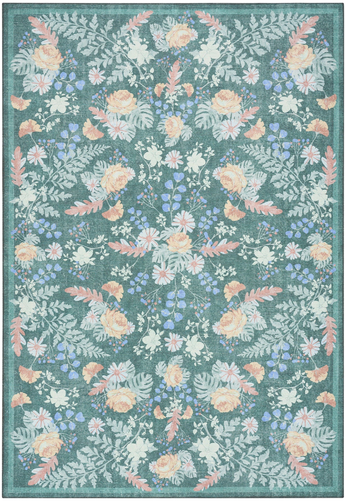Botanical Washables BOT02 Green Multicolor Rug - Rectangle
