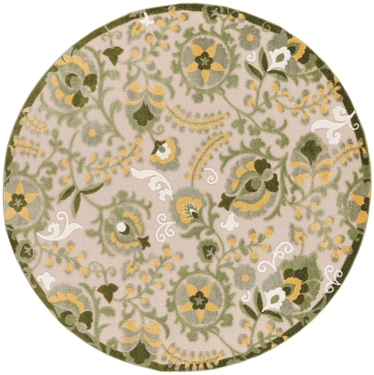 Aloha ALH17 Ivory Green Rug - Round