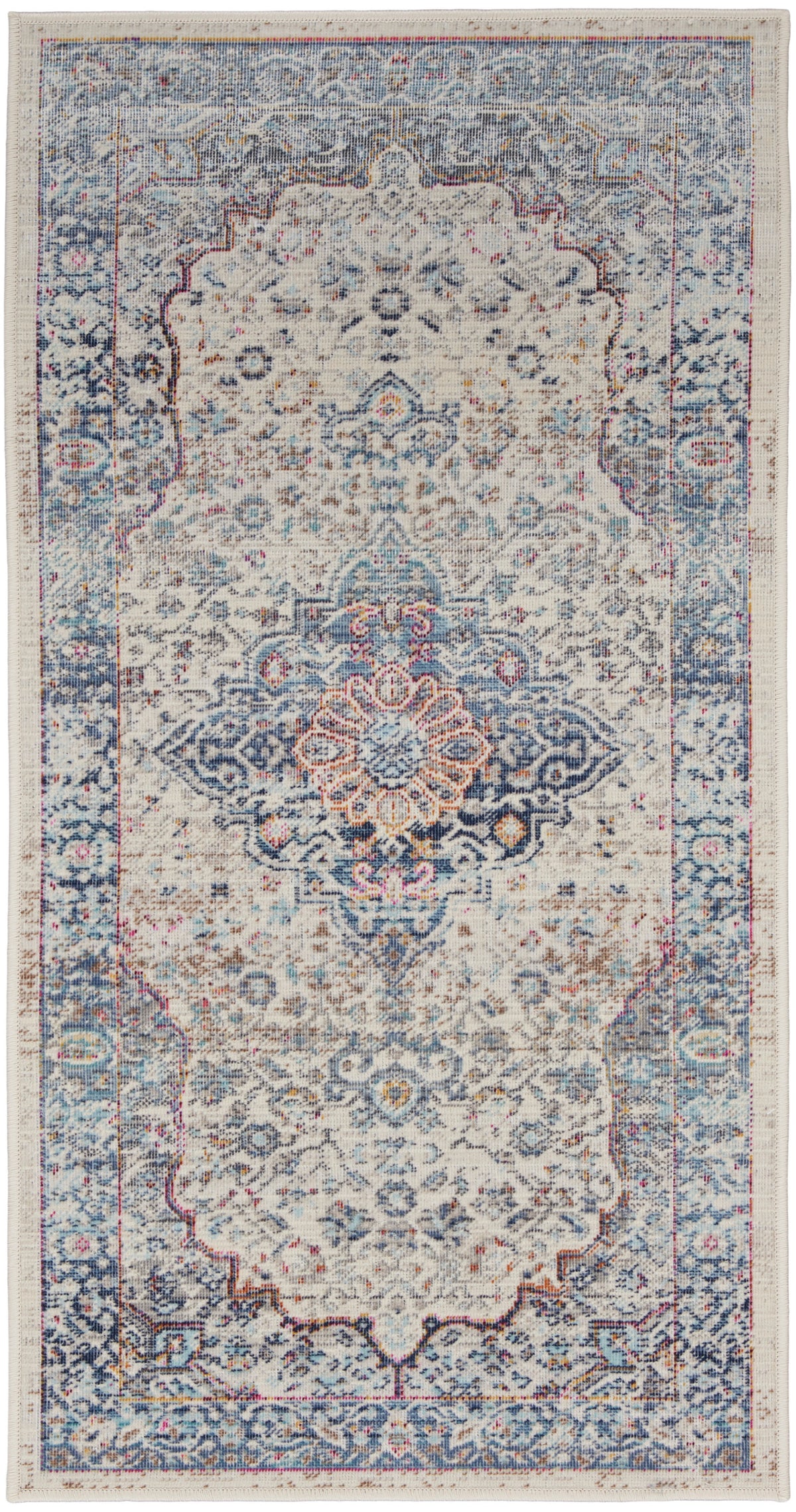 Vintage Kashan VKA07 Ivory Blue Rug - Rectangle