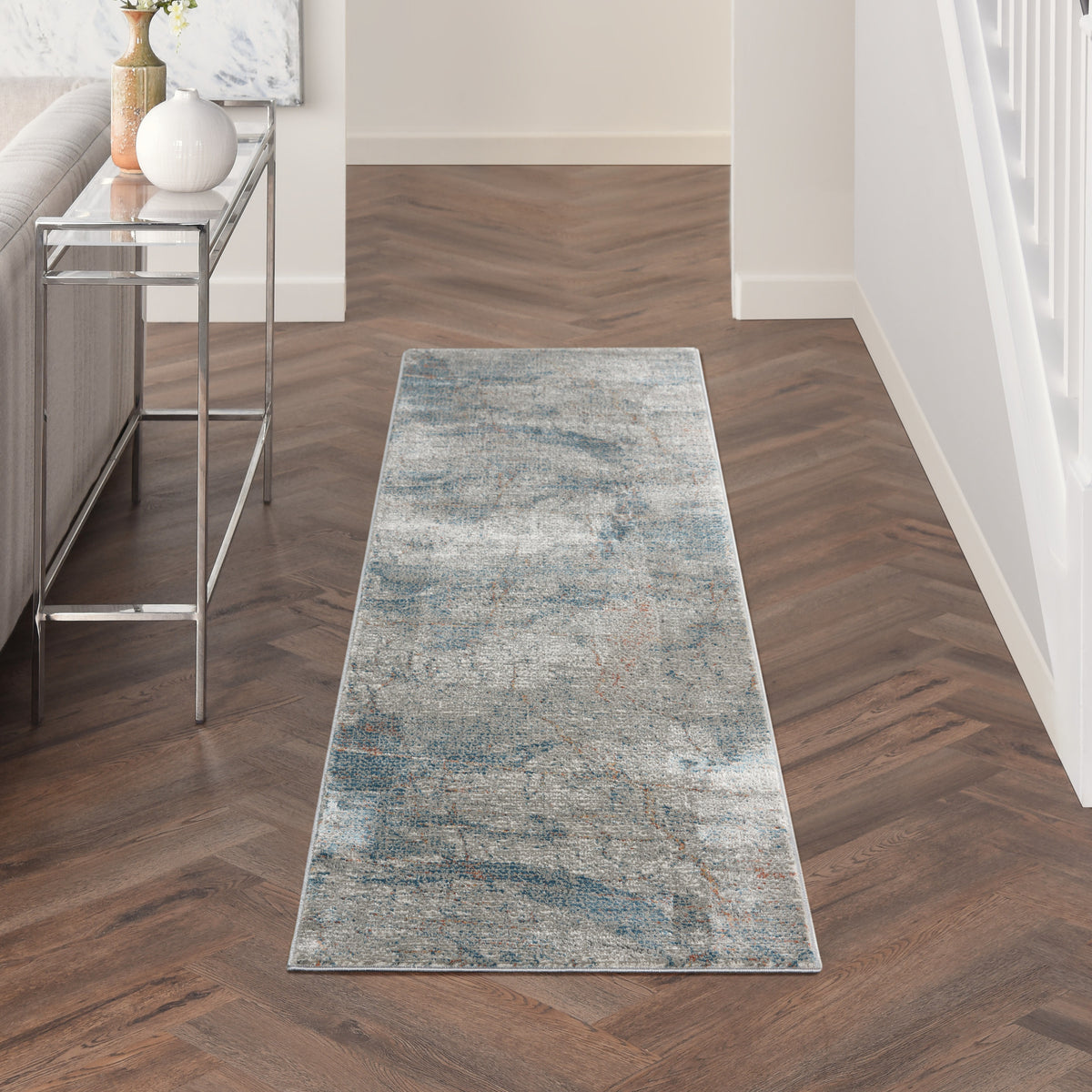 Rustic Textures RUS15 Light Grey Blue Rug - room scene