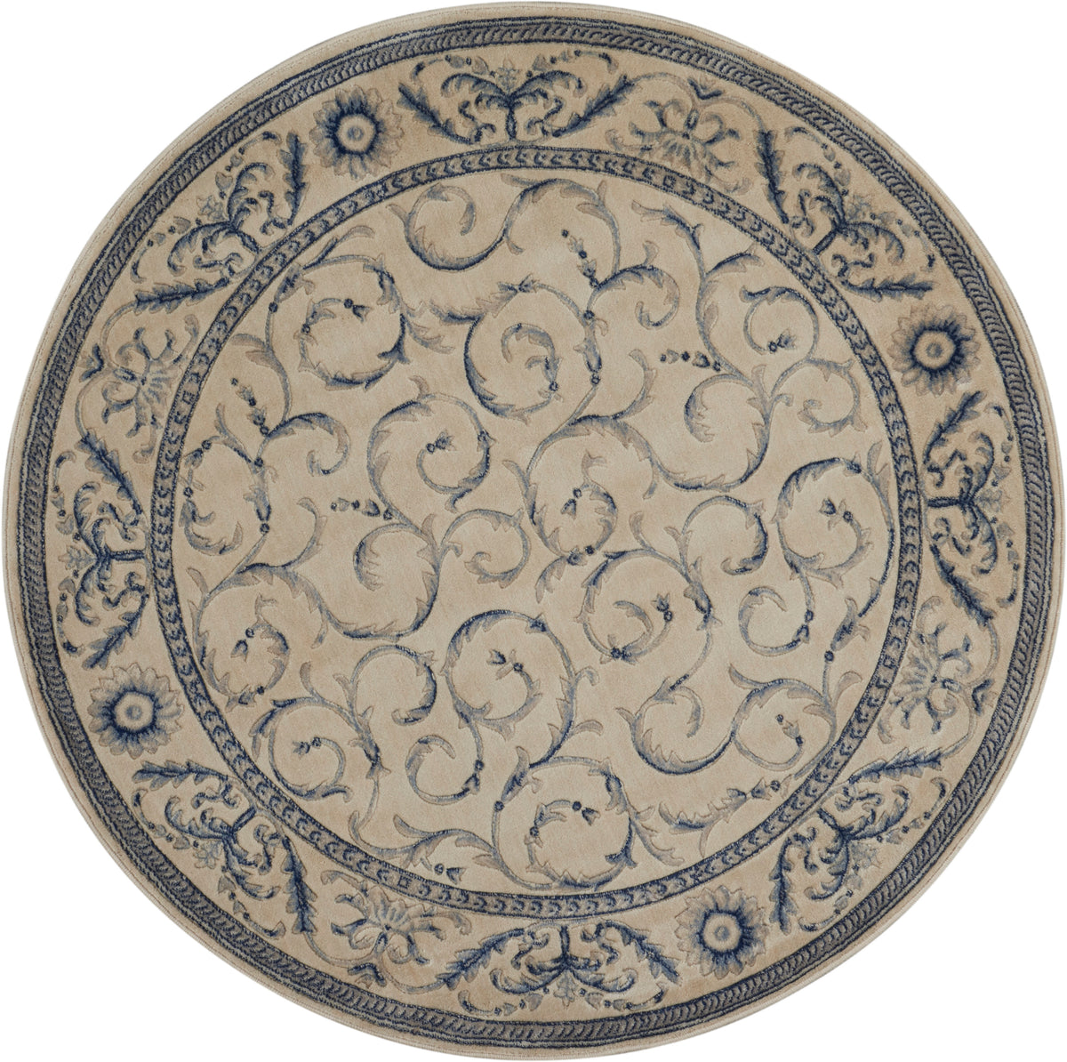 Somerset ST02A Ivory Blue Rug - Round