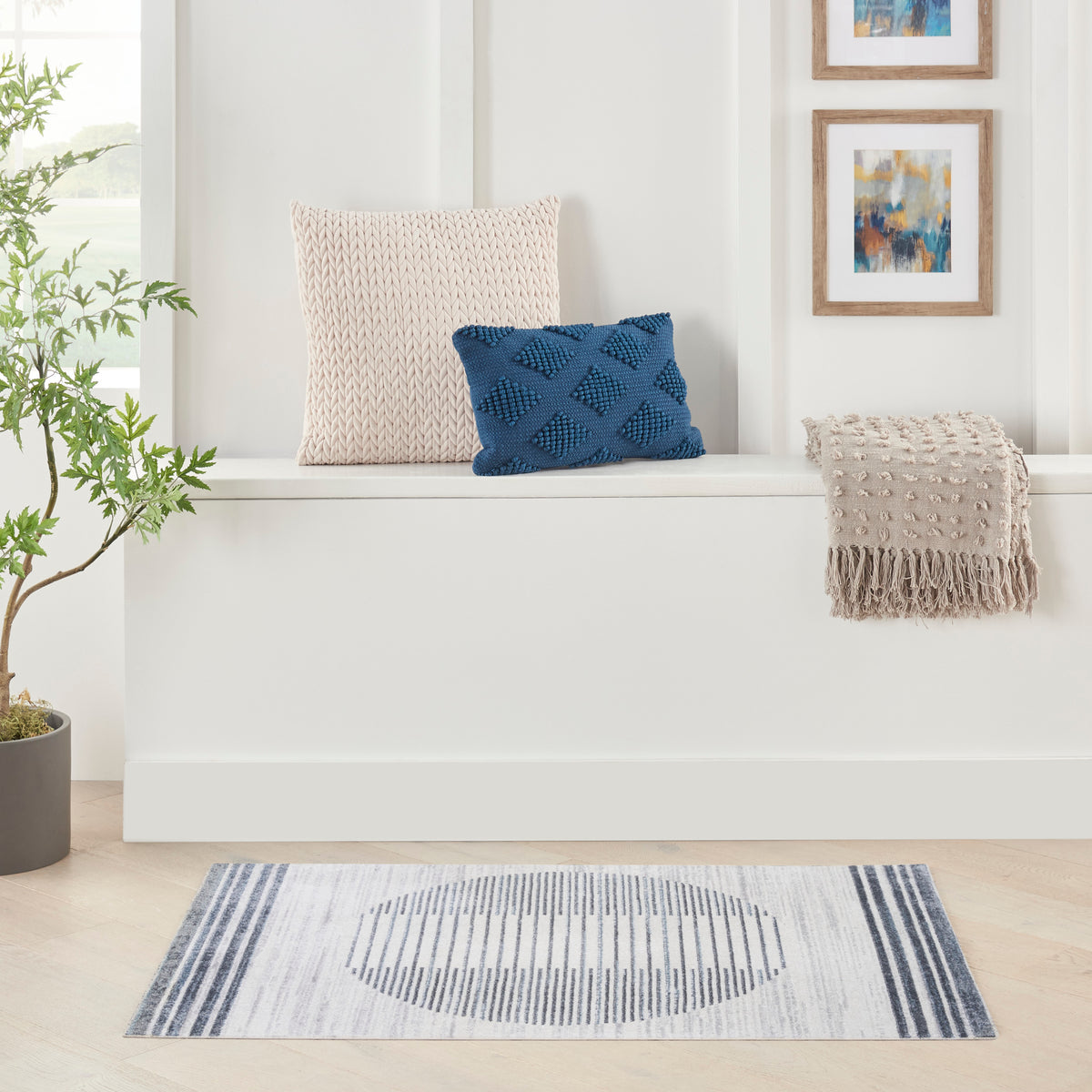 Astra Machine Washable ASW05 Ivory Blue Rug - room scene