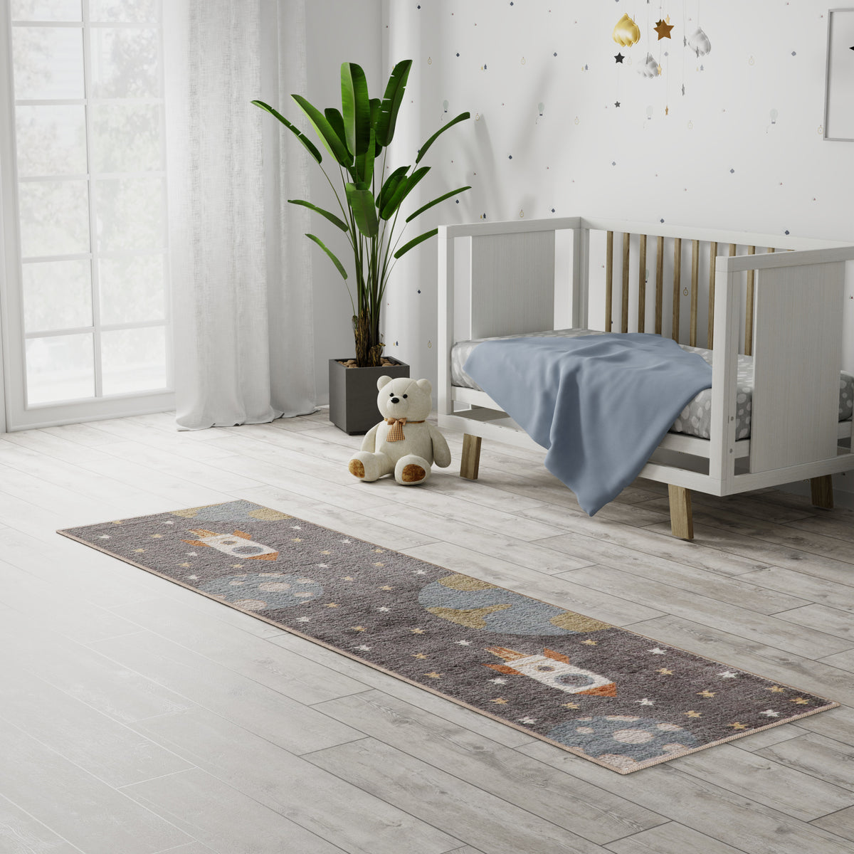 Astra Machine Washable ASW06 Sky Blue Rug - room scene