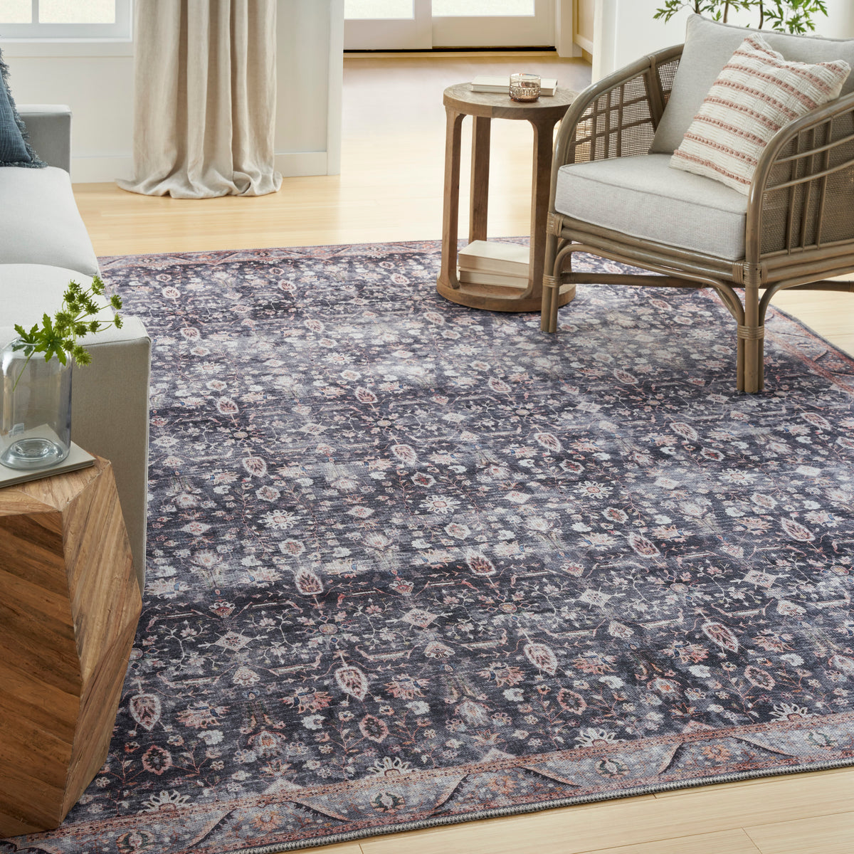 Grand Washables GRW06 Navy Ivory Rug - room scene