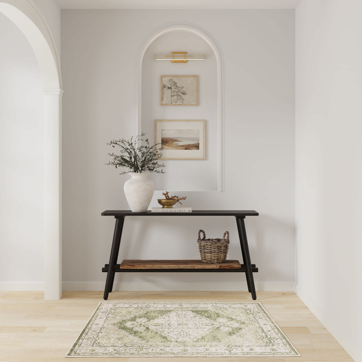 Astra Machine Washable ASW11 Ivory Green Rug - room scene
