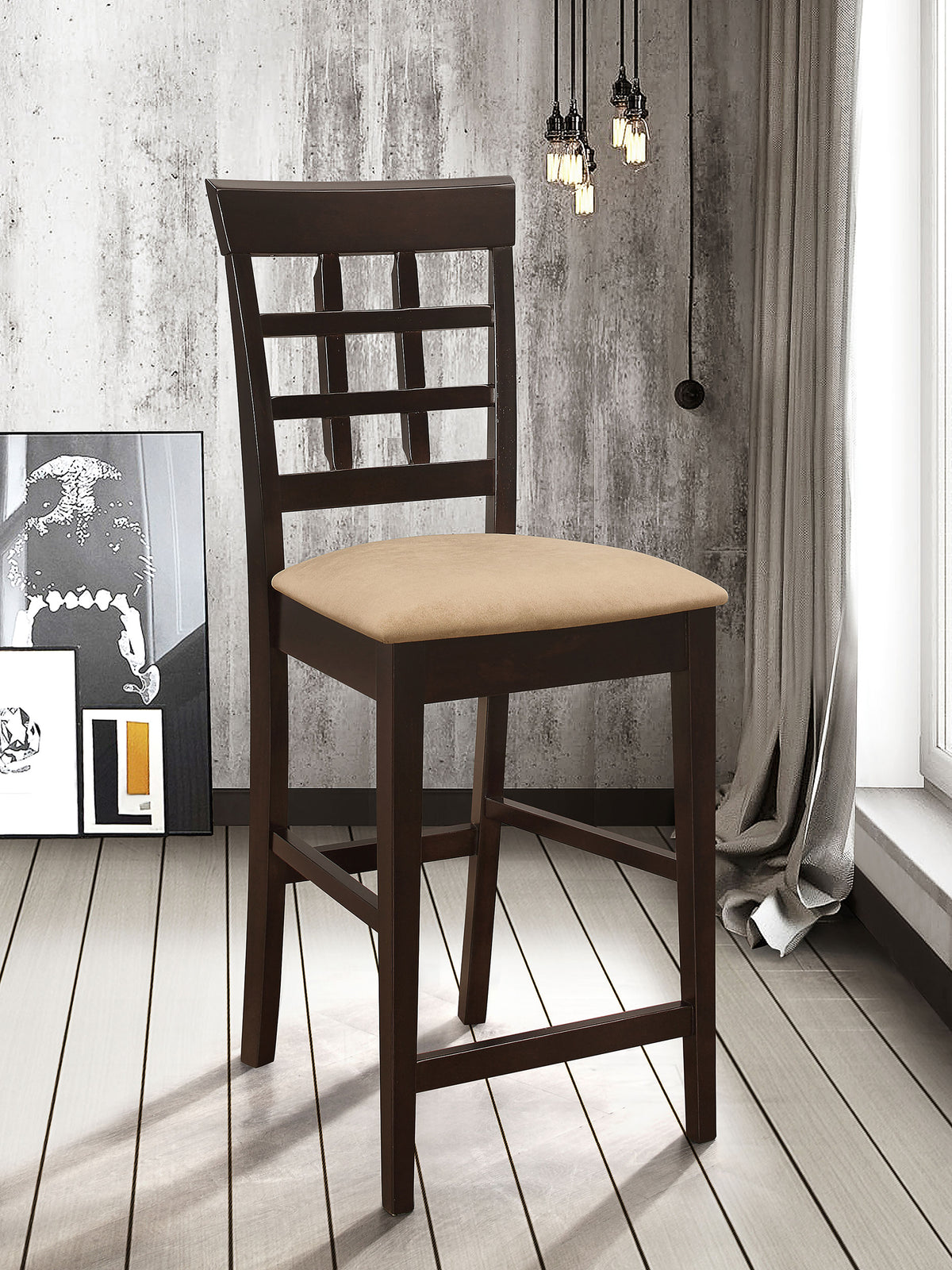 Gabriel Lattice-Back Upholstered Counter Chair Cappuccino (Set of 2)