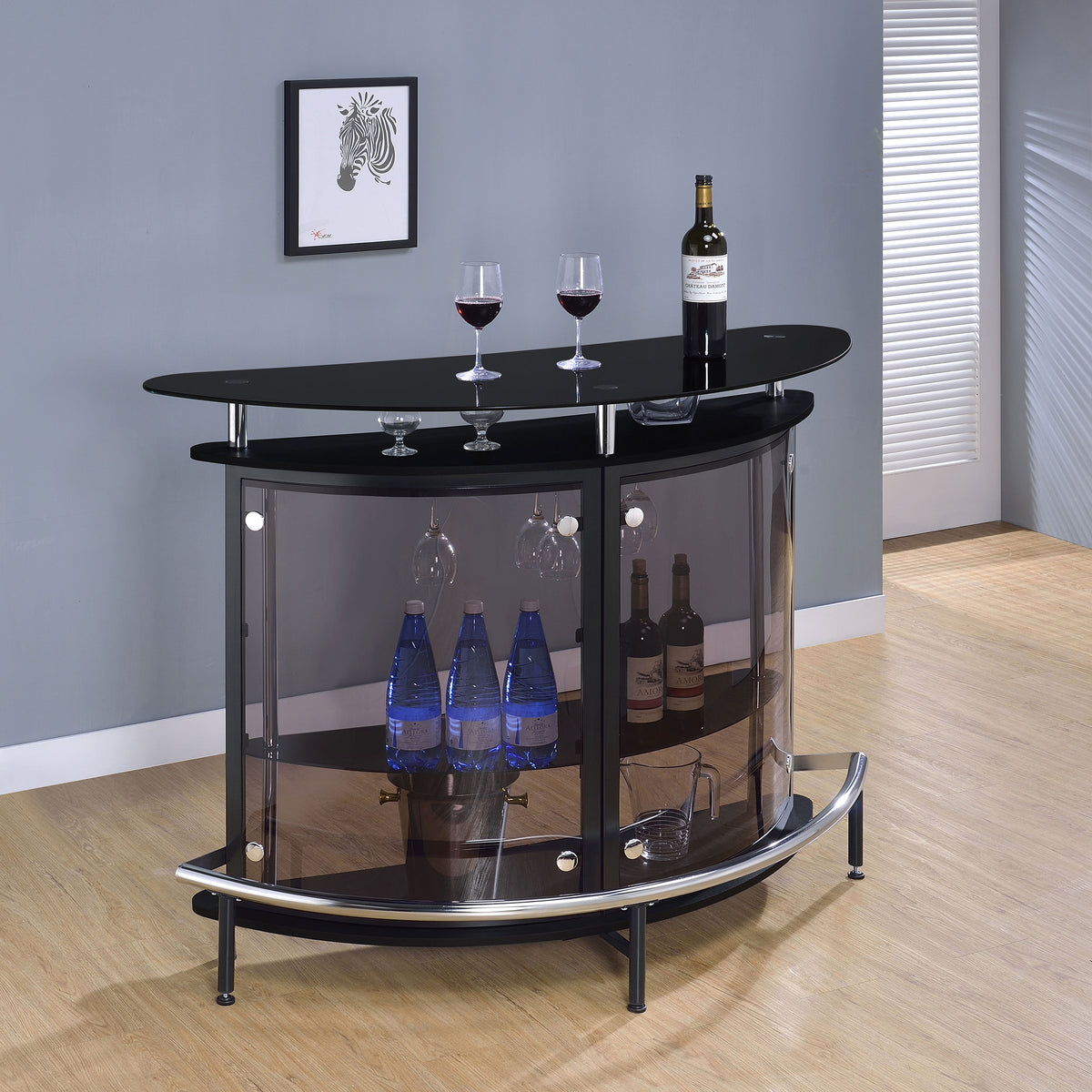 Amarillo Freestanding Glass Top Home Bar Wine Cabinet - Black