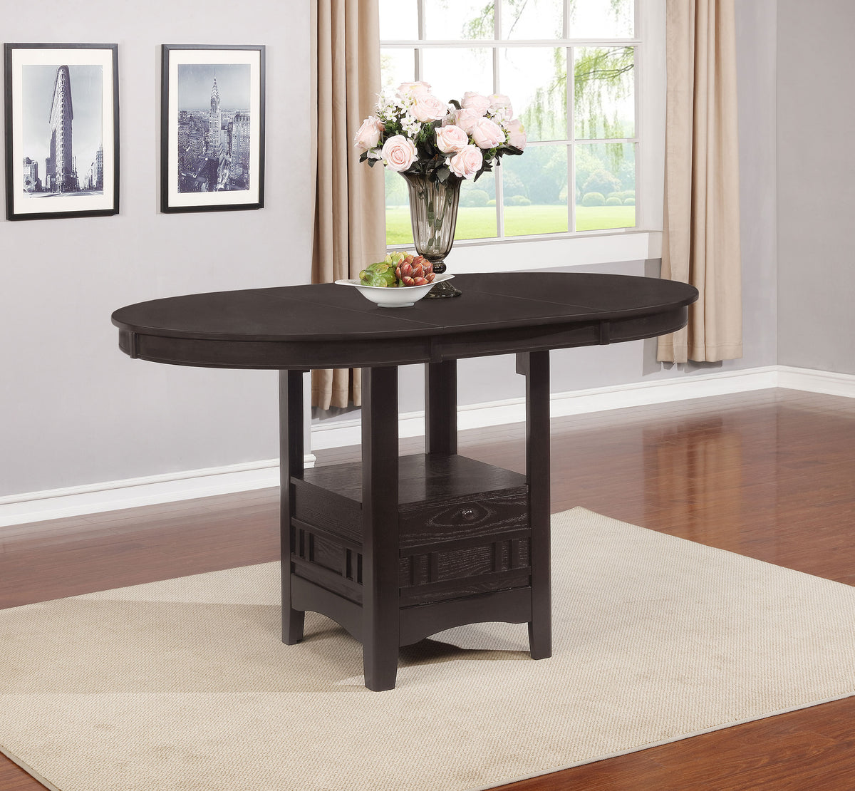 Lavon Oval 60-inch Counter Height Extension Dining Table - Espresso