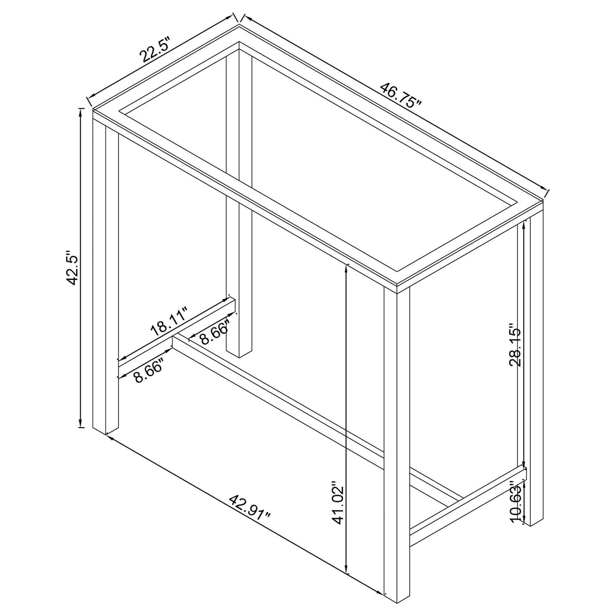Tolbert 47-inch Rectangular Tempered Glass Top Bar Table Chrome