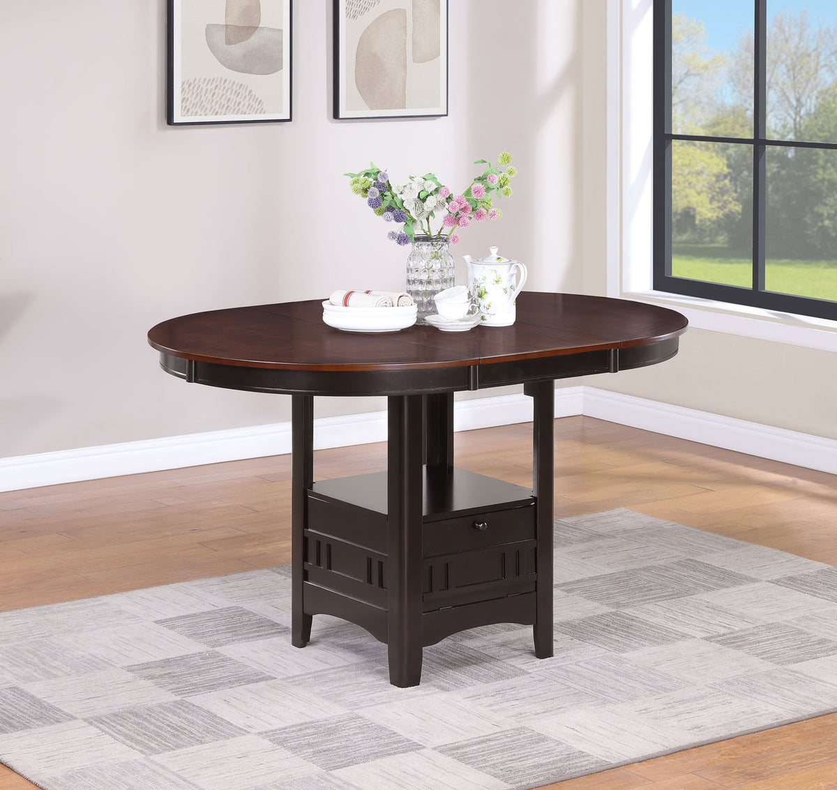 Lavon Oval 60-inch Counter Height Extension Dining Table - Light Chestnut and Espresso