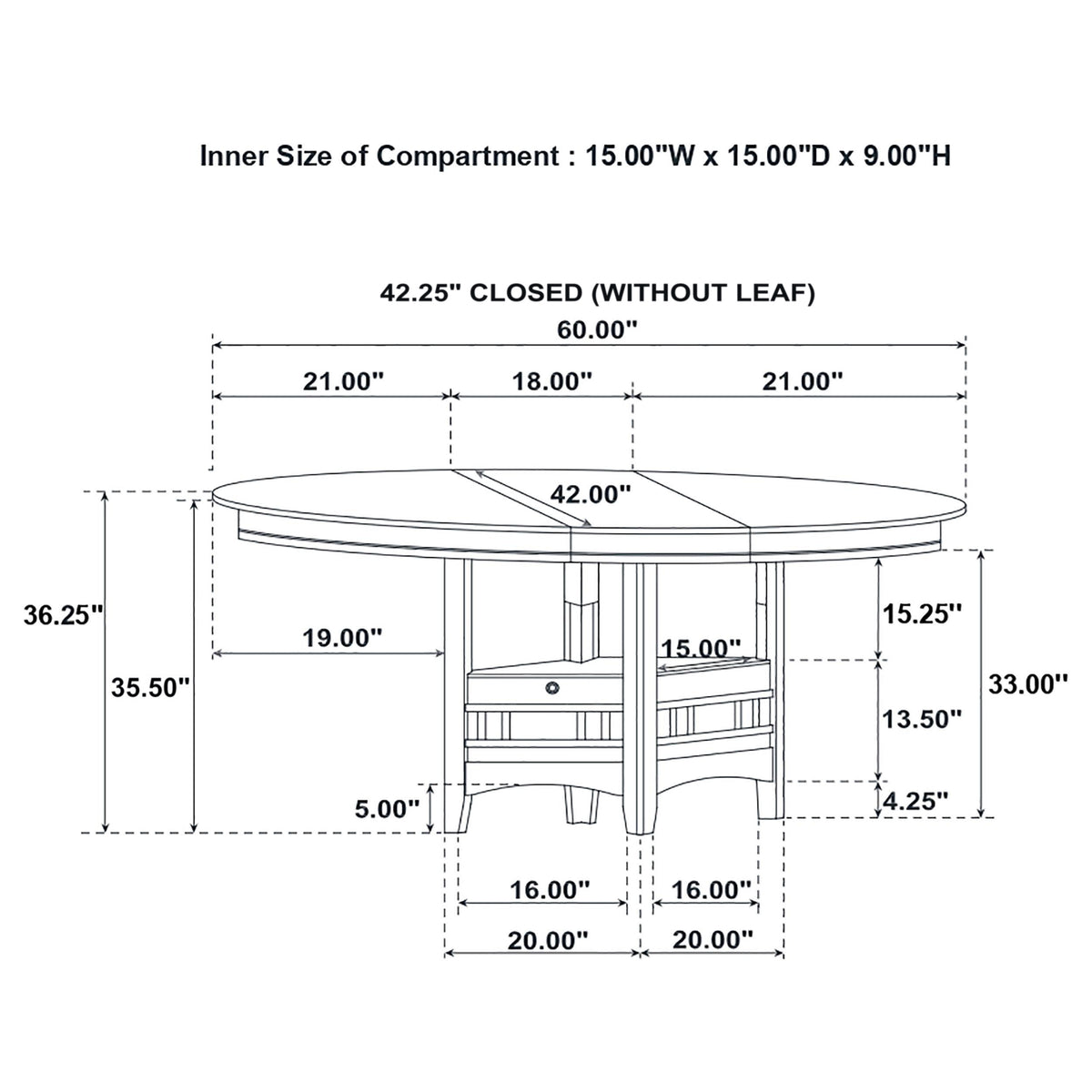 Lavon Oval 60-inch Counter Height Extension Dining Table - Light Chestnut and Espresso