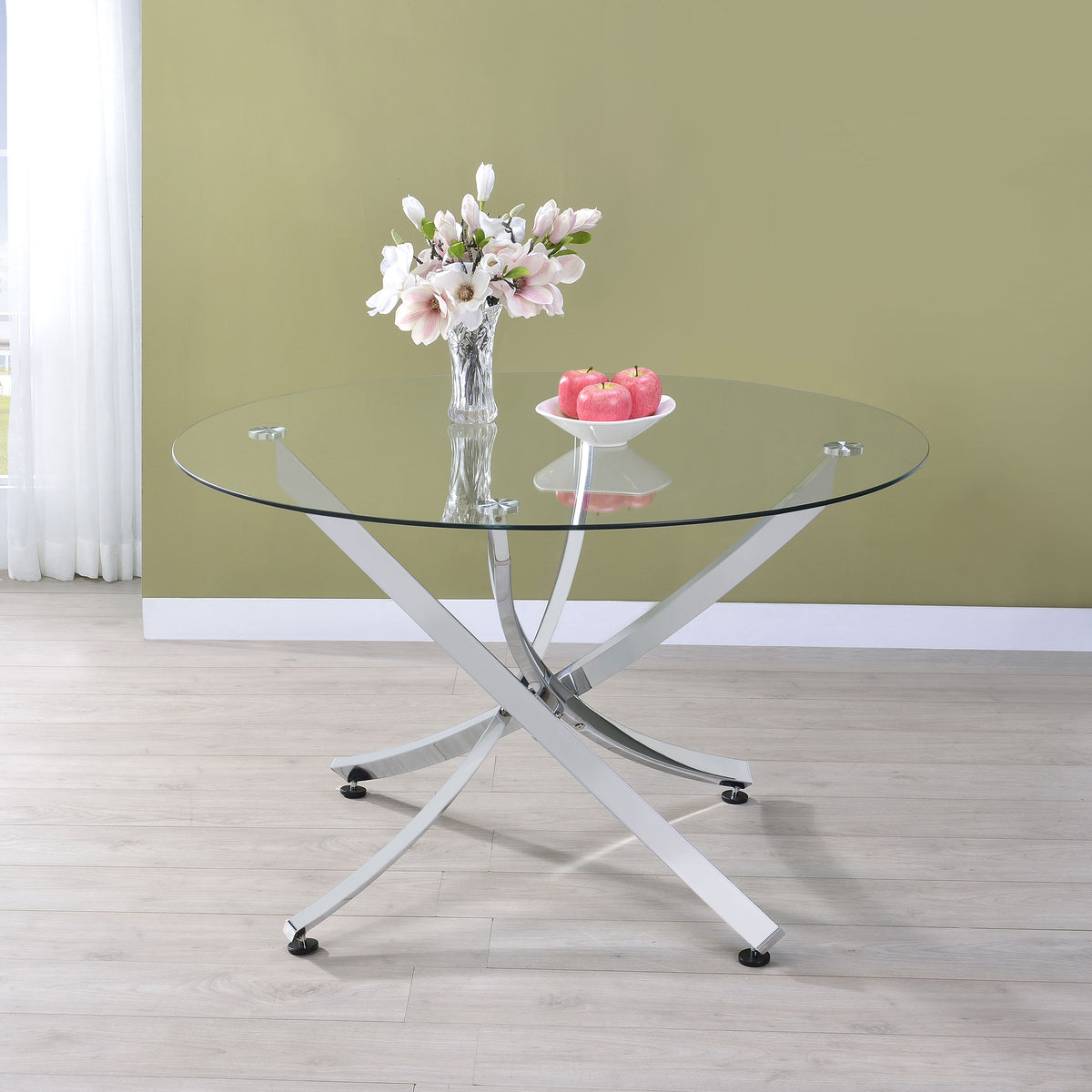 Beckham Round 46-inch Glass Top Dining Table - Chrome