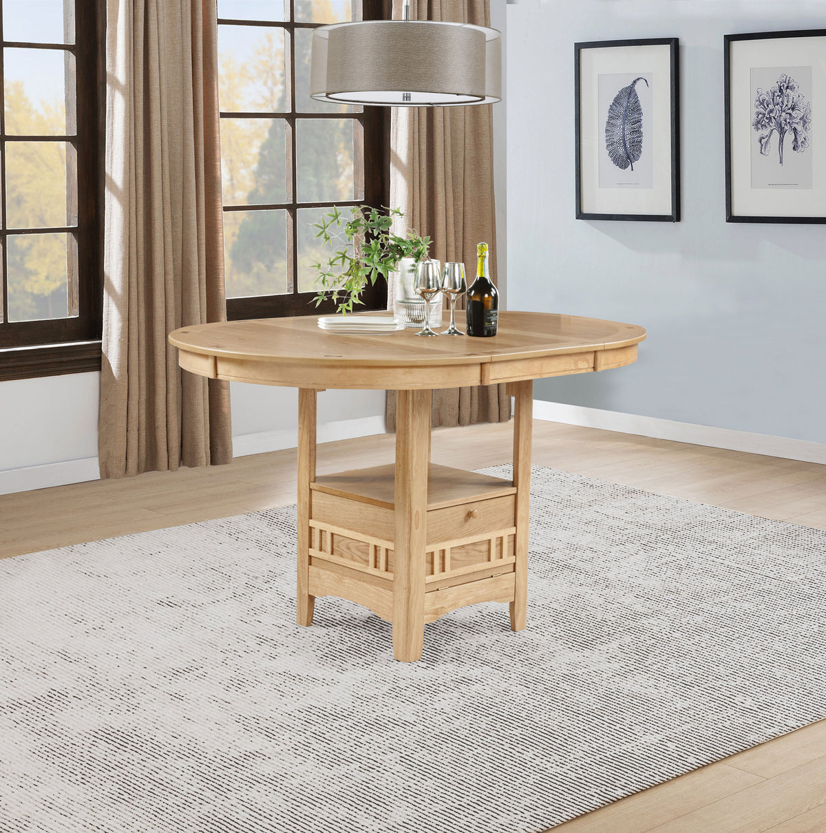 Lavon Oval 60-inch Counter Height Extension Dining Table - Light Oak