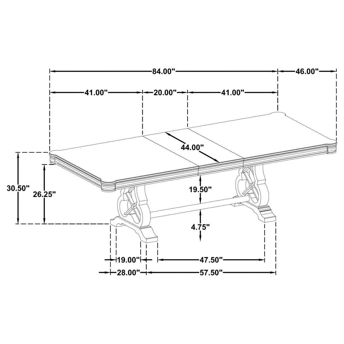 Cresswell 104-inch Double Pedestal Extension Dining Table Weathered Taupe