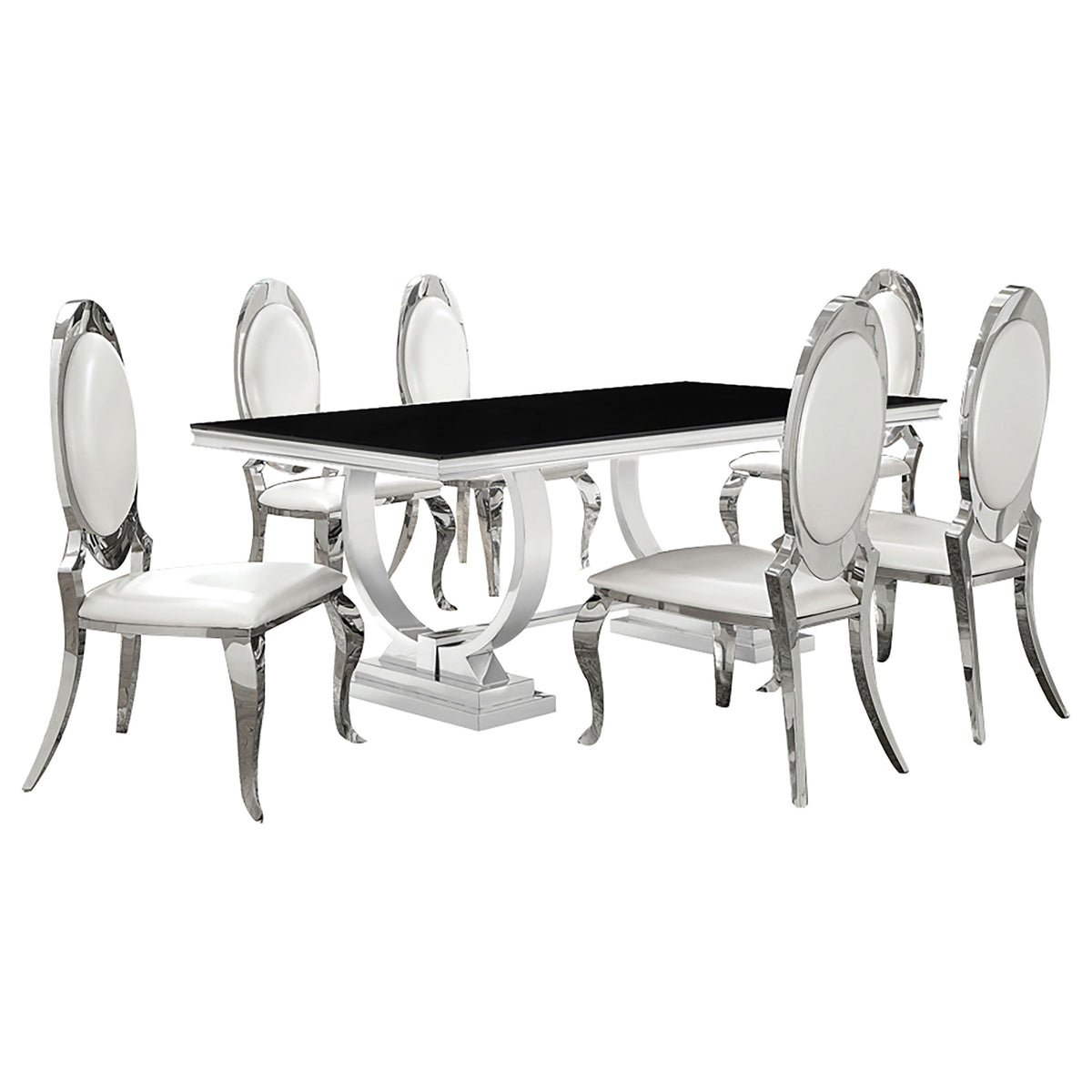 Antoine 7-piece Tempered Glass Dining Set Cream White Chairs - Black