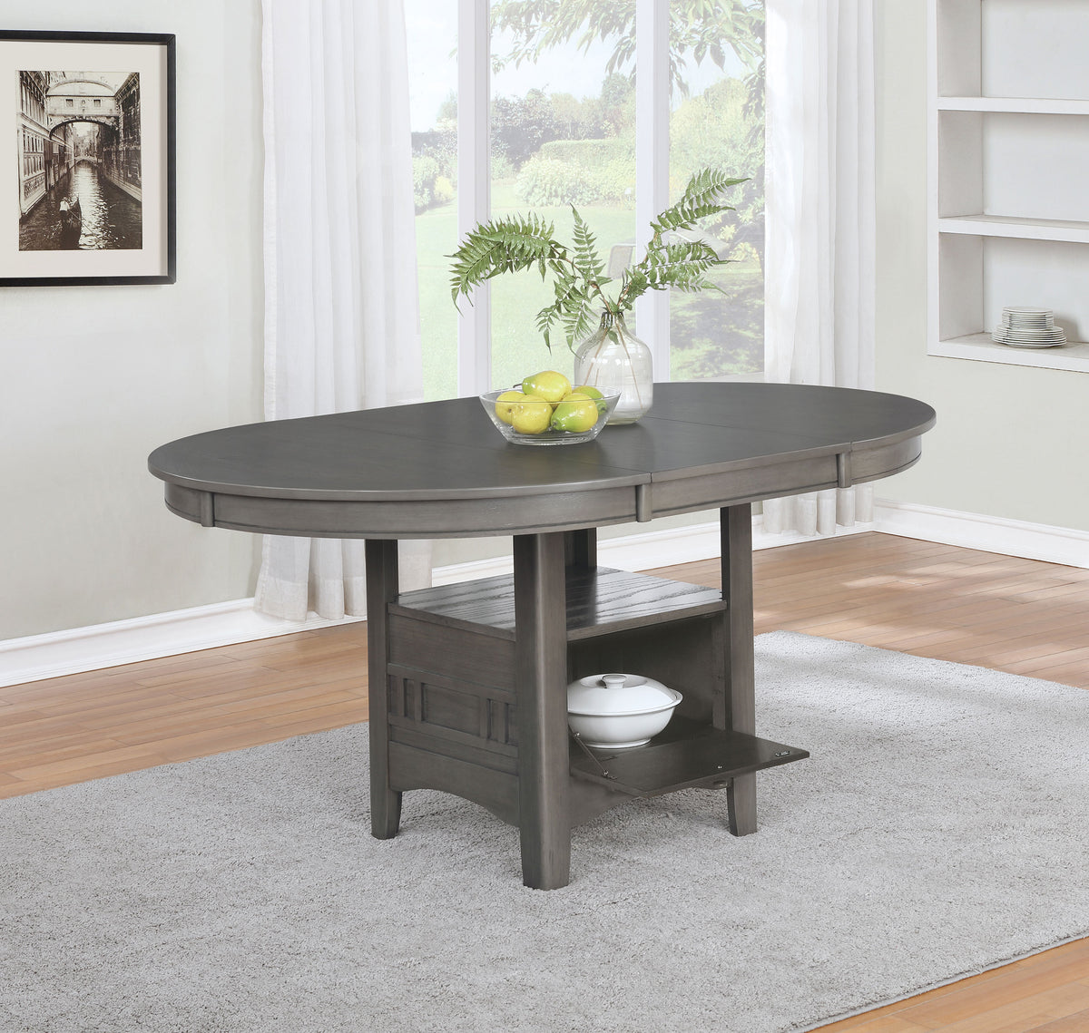 Lavon Oval 60-inch Wood Extension Leaf Dining Table - Medium Grey