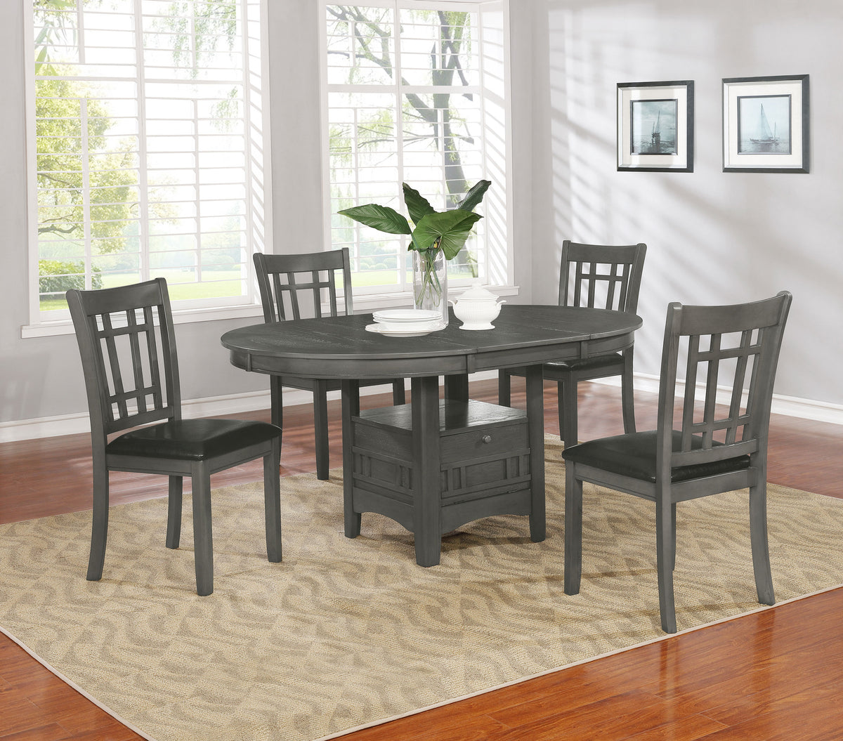 Lavon Oval 60-inch Wood Extension Leaf Dining Table - Medium Grey