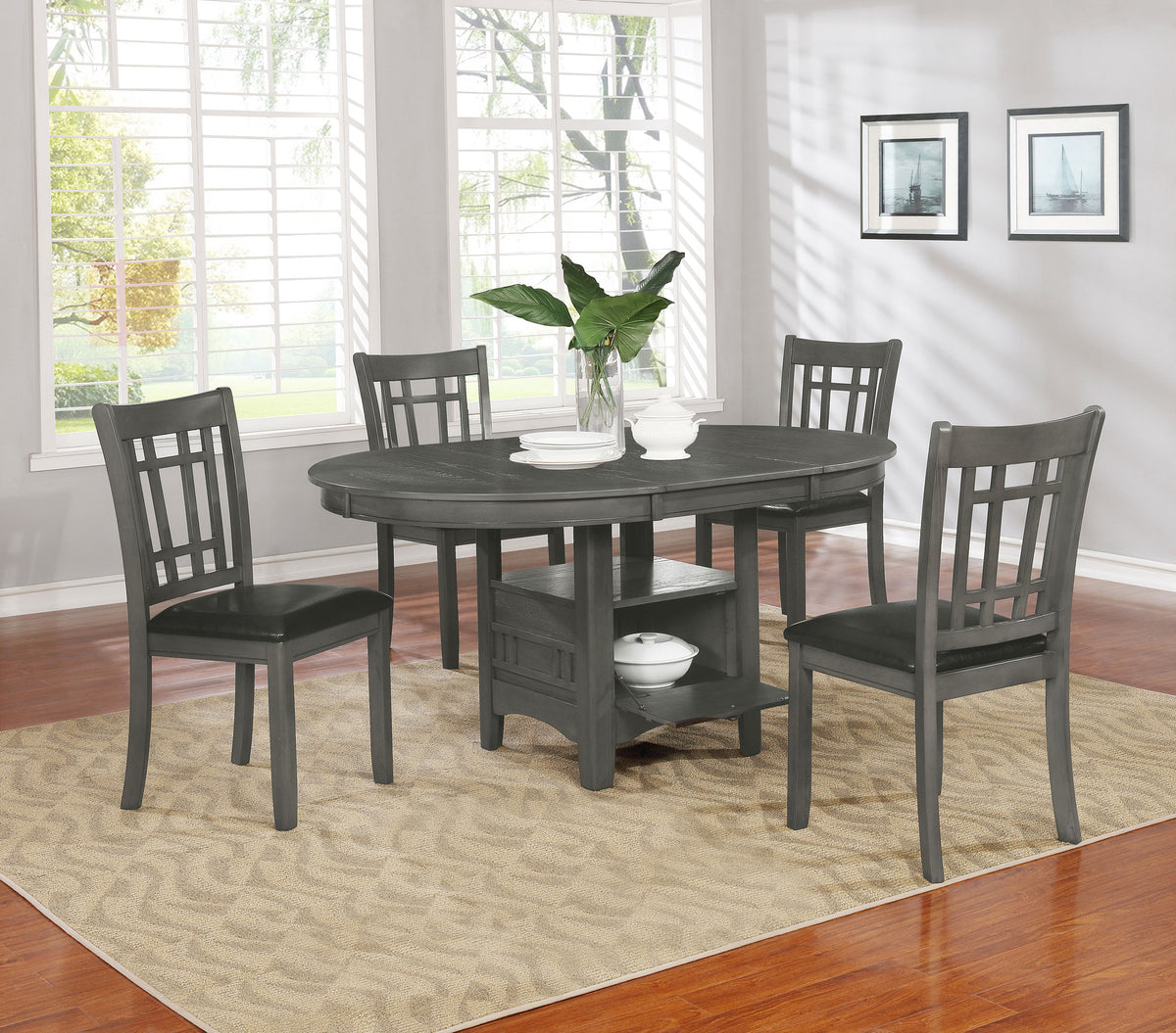 Lavon Oval 60-inch Wood Extension Leaf Dining Table - Medium Grey