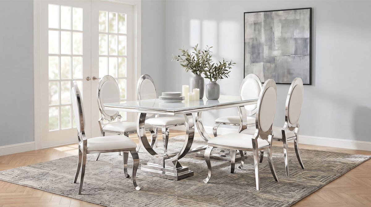 Antoine 7-piece Tempered Glass Dining Set Cream White Chairs
