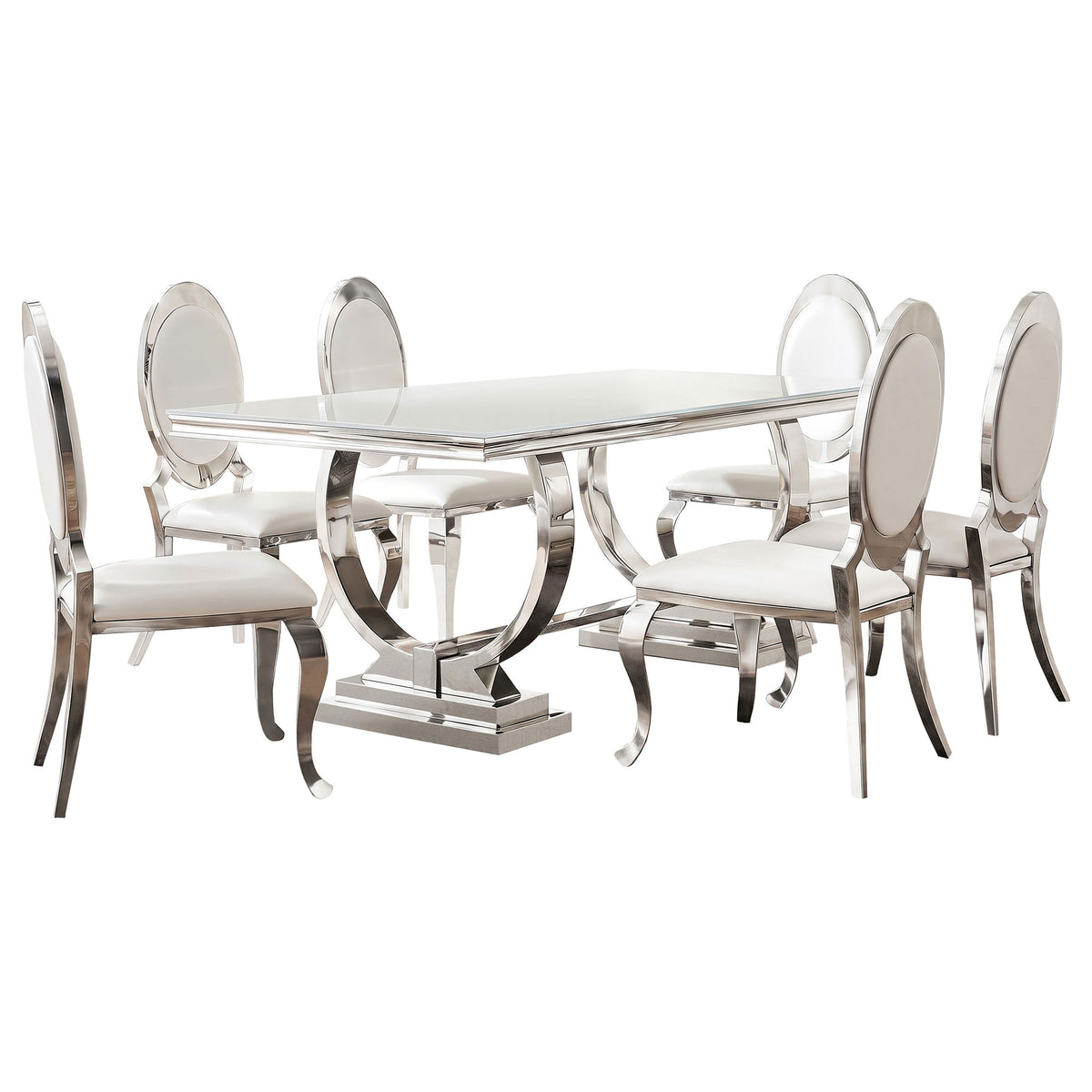 Antoine 7-piece Tempered Glass Dining Set Cream White Chairs