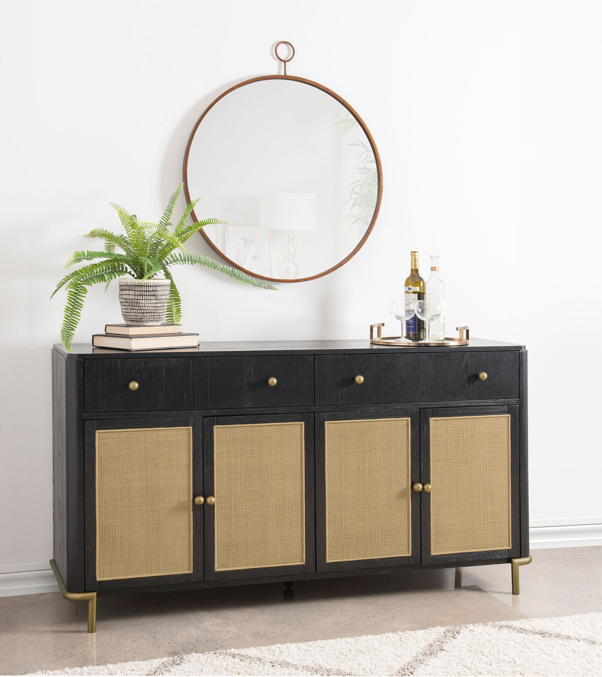 Arini 2-drawer Cane Door Dining Sideboard Server - Black
