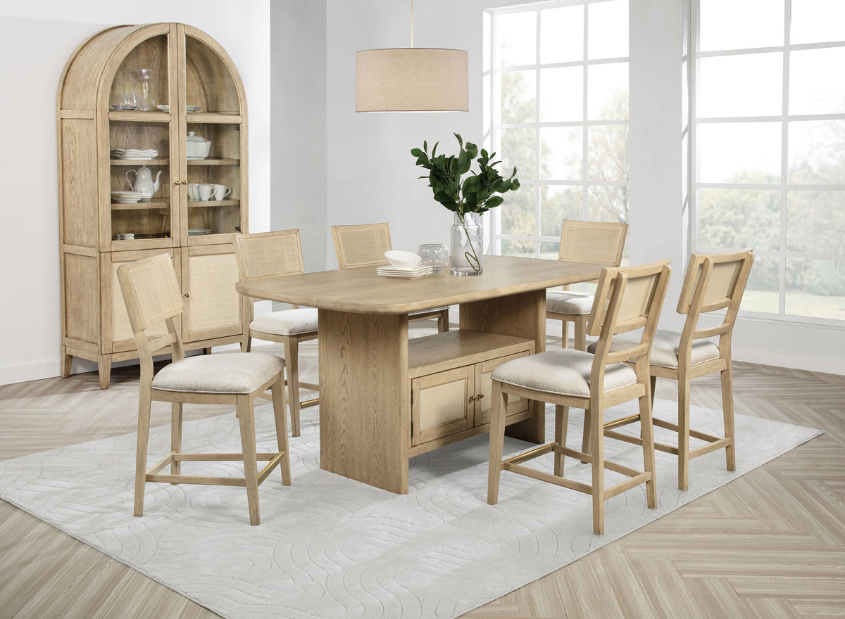 Kailani Cane Counter Height Storage Dining Table Beige Oak