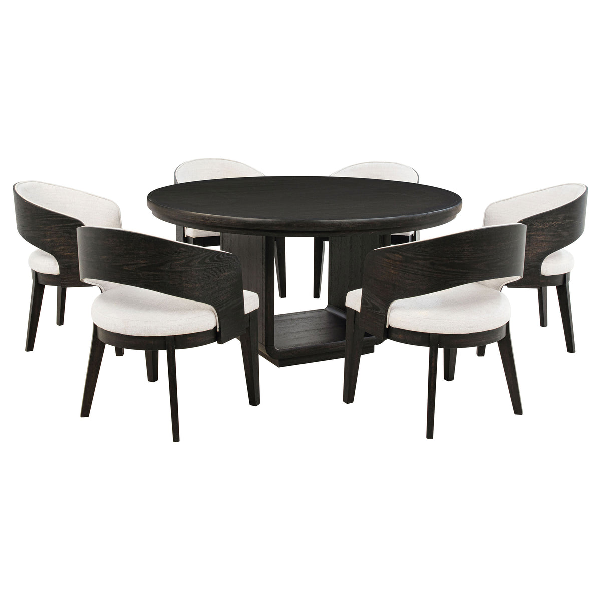 Leandro 7-piece Round Dining Table Set Burnished Black with 6 Arm Chairs