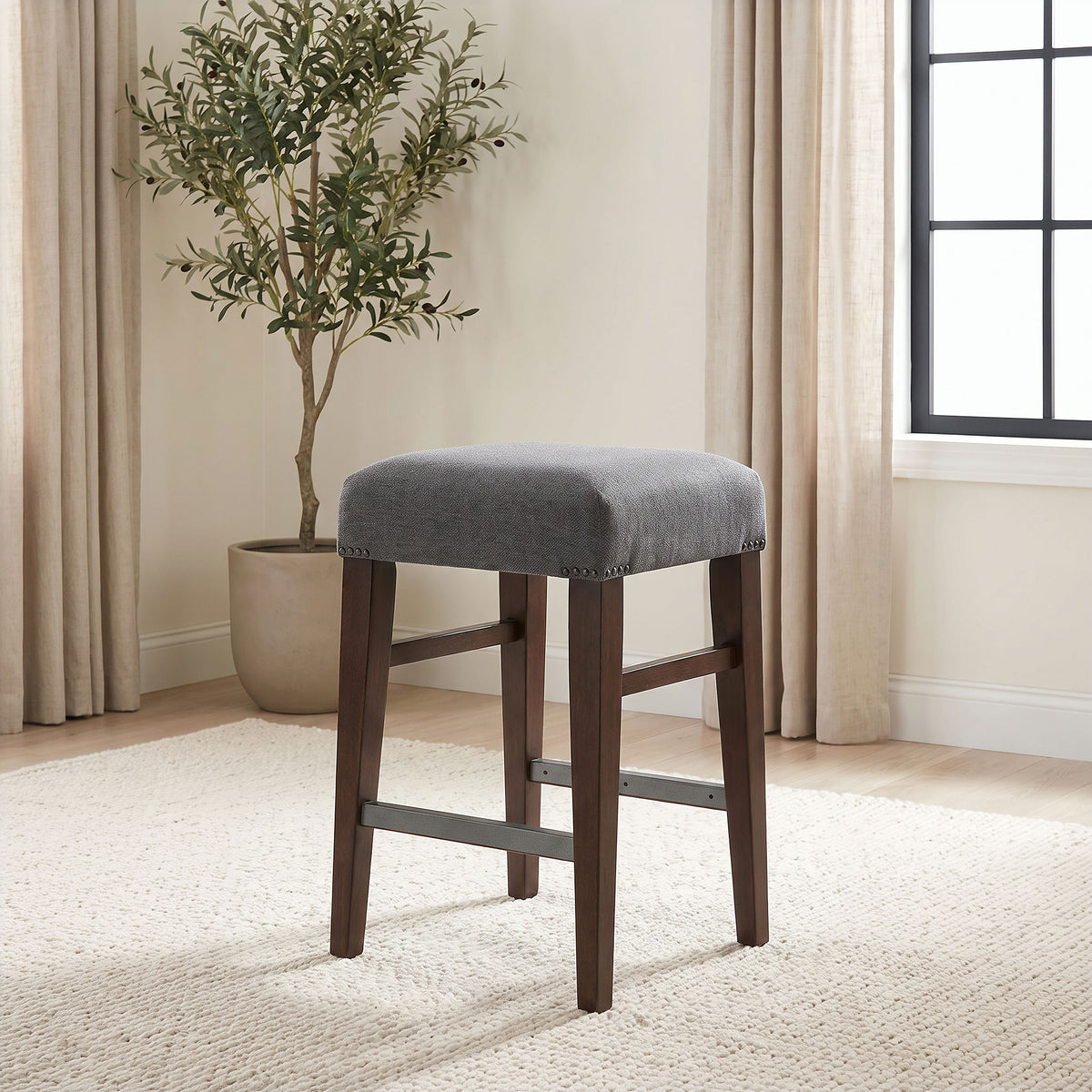 Naser Upholstered Counter Stool (Set of 2) - Dark Walnut