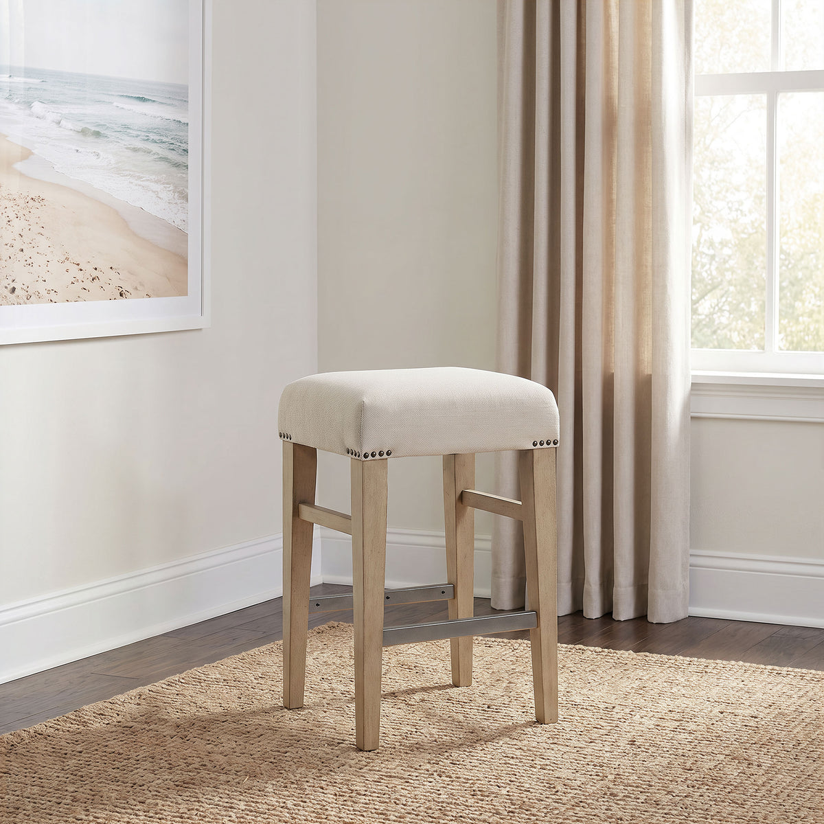 Naser Upholstered Counter Stool (Set of 2) - Light Oak