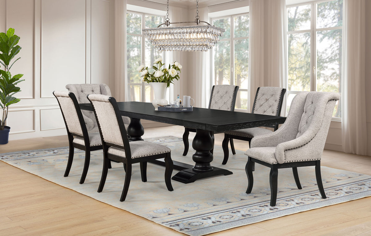 Phelps 7-piece Rectangular Dining Table Set Distressed Noir with 2 Arm Chairs and 4 Side Chairs