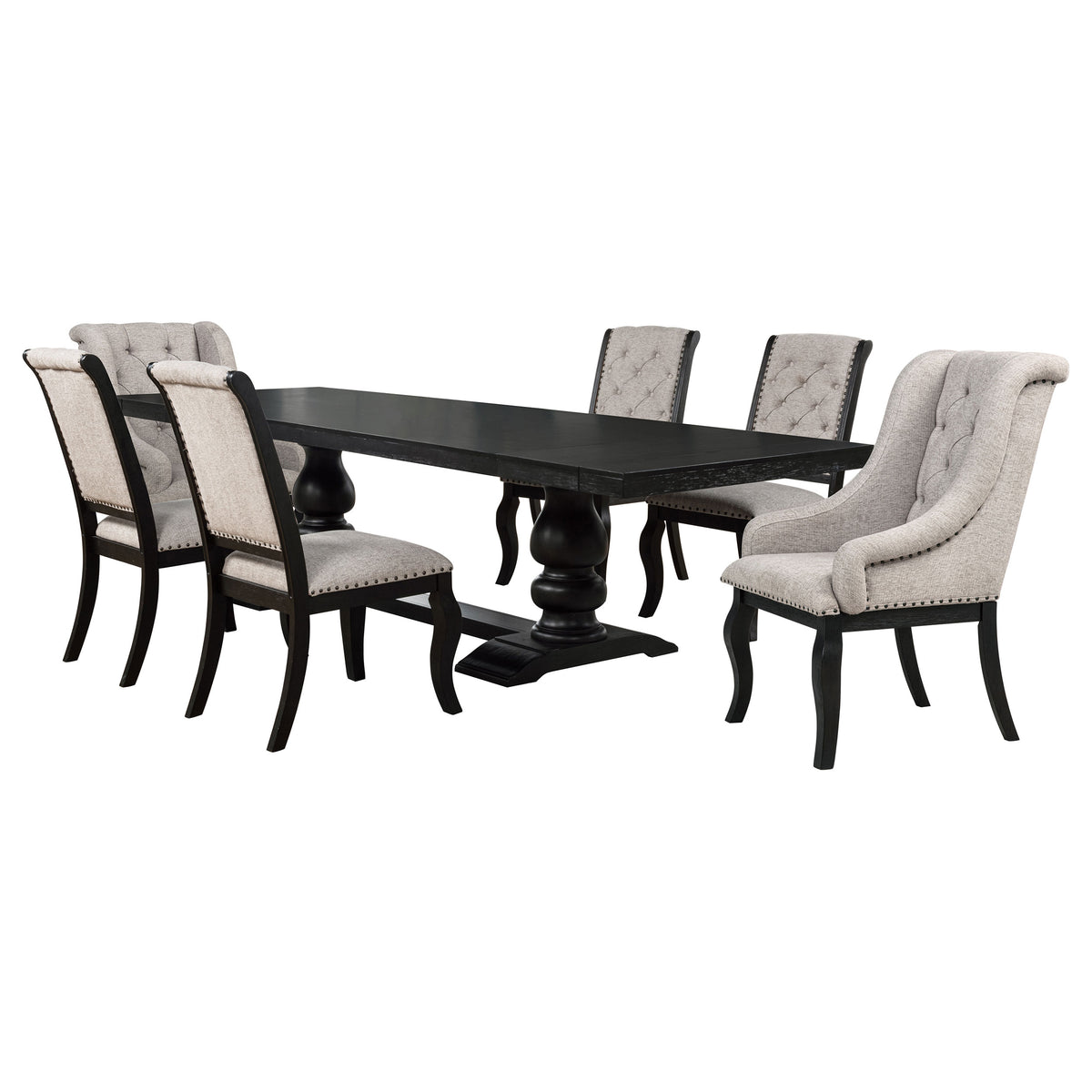 Phelps 7-piece Rectangular Dining Table Set Distressed Noir with 2 Arm Chairs and 4 Side Chairs