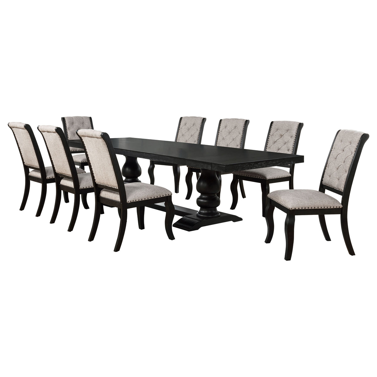 Phelps 9-piece Rectangular Dining Table Set Distressed Noir with 8 Side Chairs