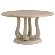 Trofello 60-inch Round Sculptural Pedestal Dining Table White Washed