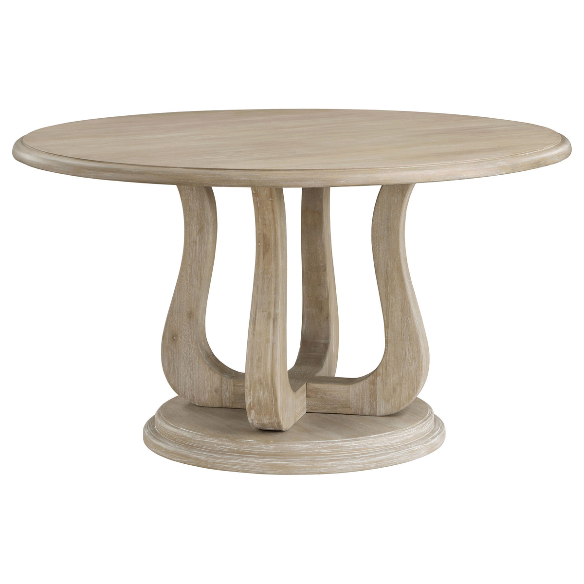 Trofello 60-inch Round Sculptural Pedestal Dining Table White Washed