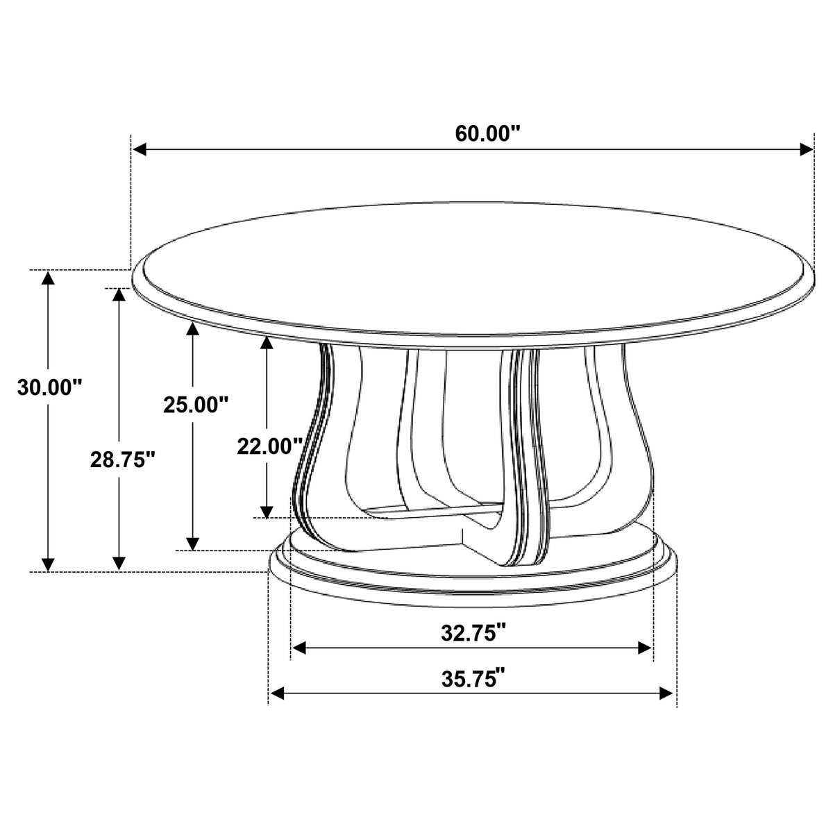 Trofello 60-inch Round Sculptural Pedestal Dining Table White Washed