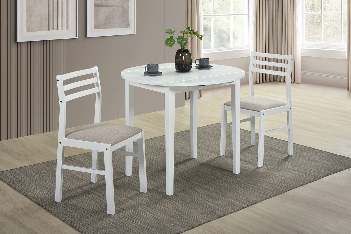 Bucknell 3-piece Round Drop Leaf Dining Table Set - White