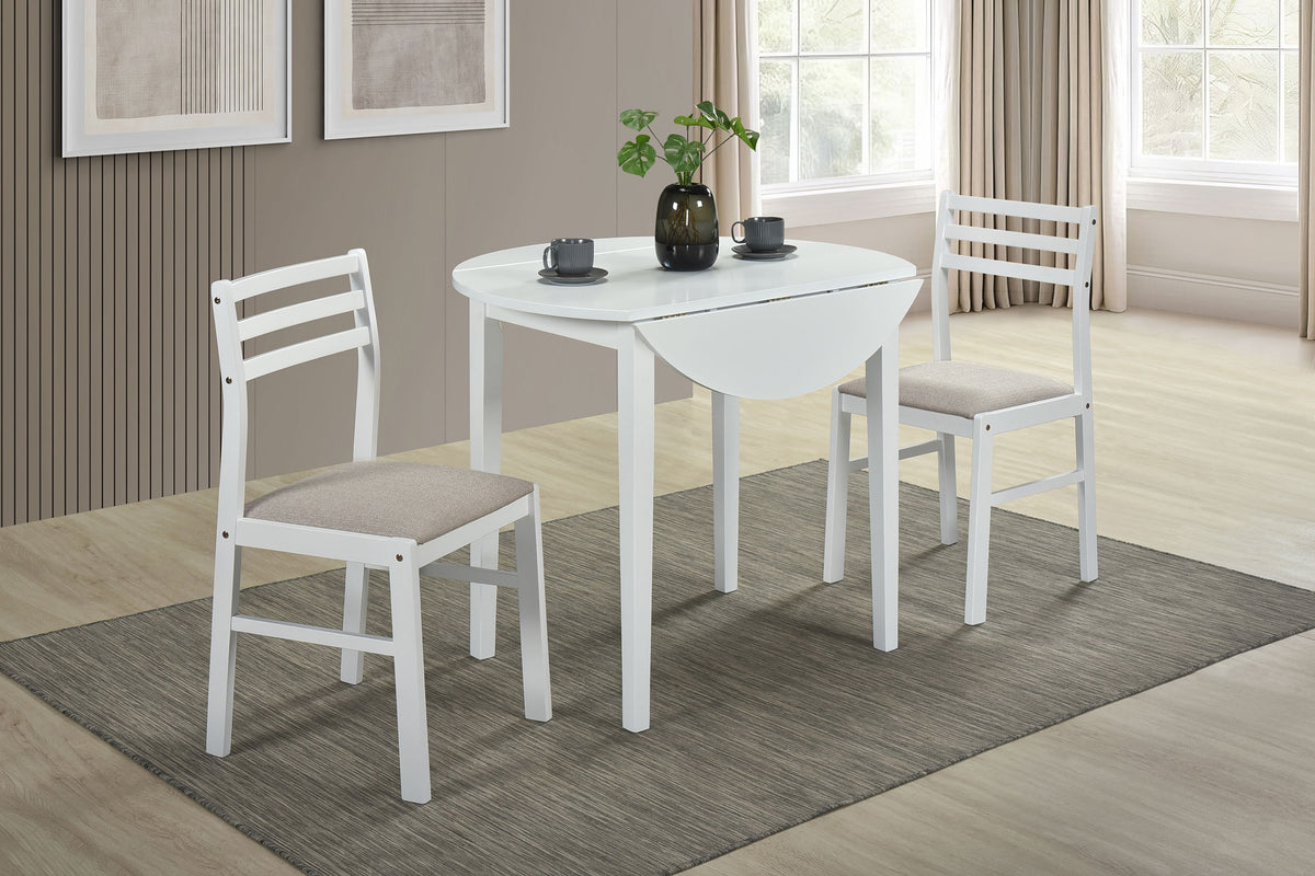 Bucknell 3-piece Round Drop Leaf Dining Table Set - White