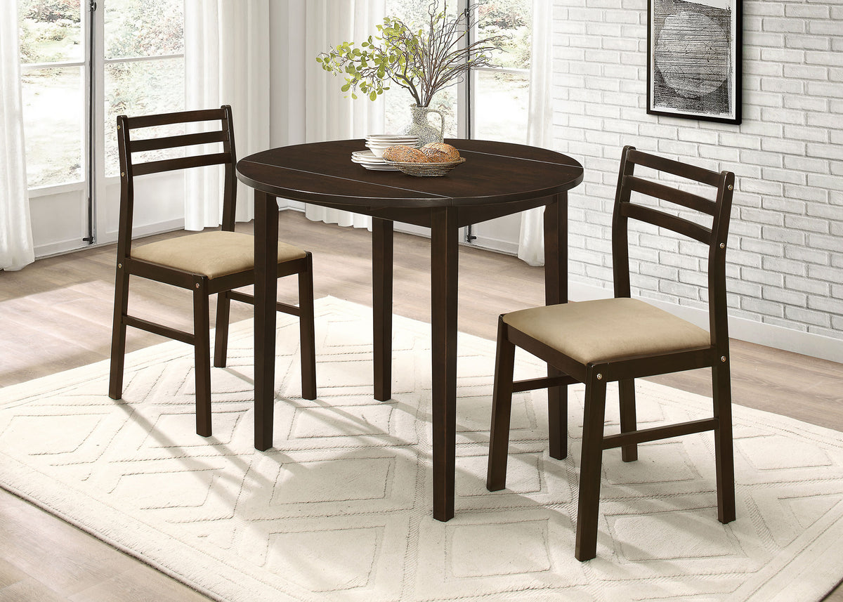 Bucknell 3-piece Round Drop Leaf Dining Table Set - Cappuccino