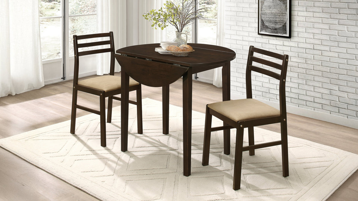 Bucknell 3-piece Round Drop Leaf Dining Table Set - Cappuccino