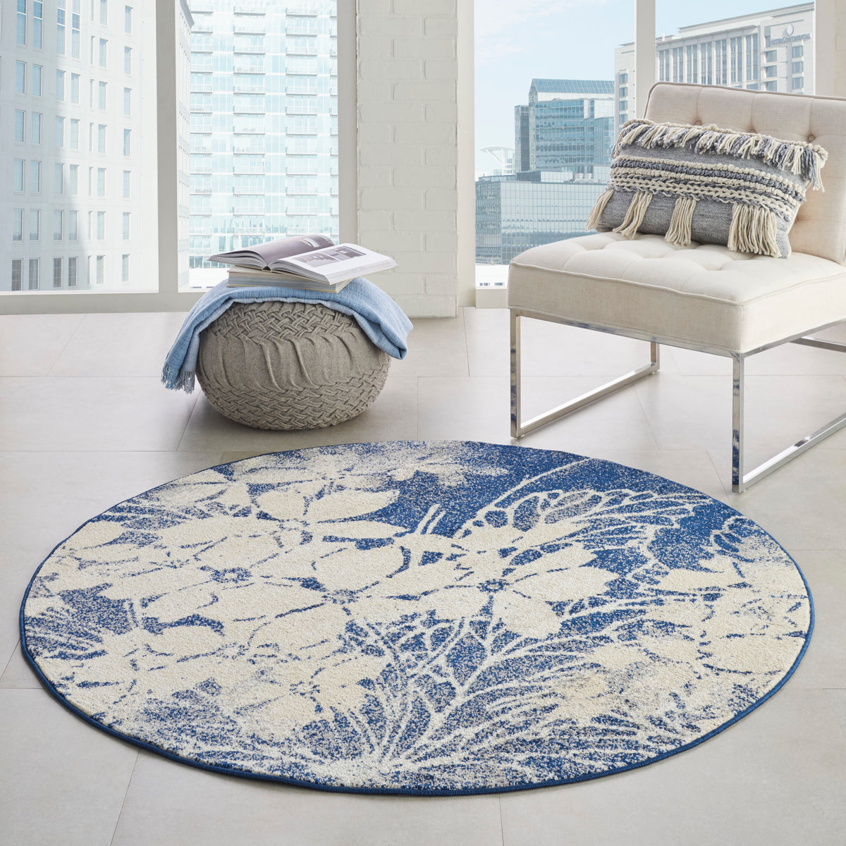 Tranquil TRA08 Beige Navy Rug - room scene