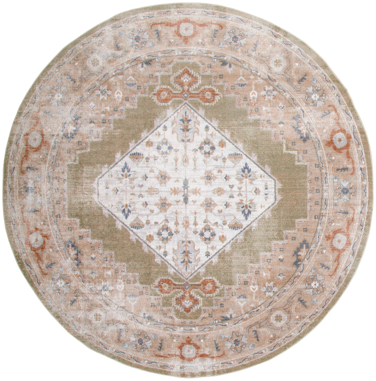 Astra Machine Washable ASW11 Sage Multicolor Rug - Round