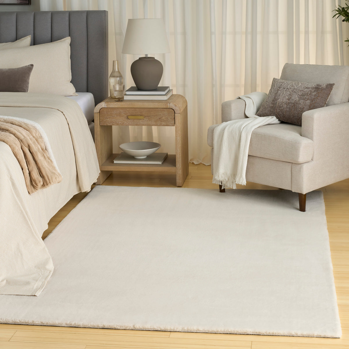 Soft Plush Rabbit Fur SFF01 Beige Rug - room scene