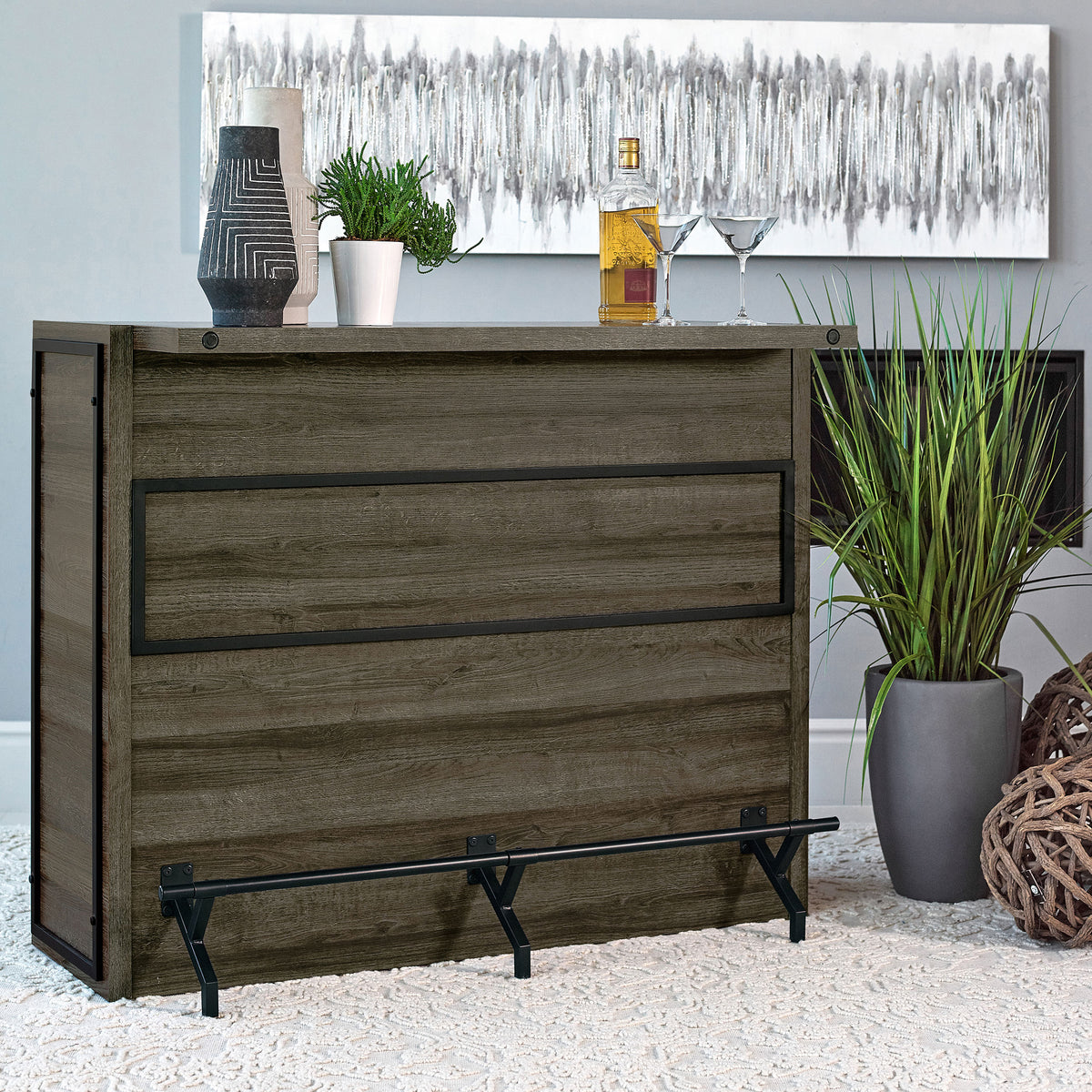 Joe 3-shelf Composite Wood Home Bar Wine Cabinet Aged Oak