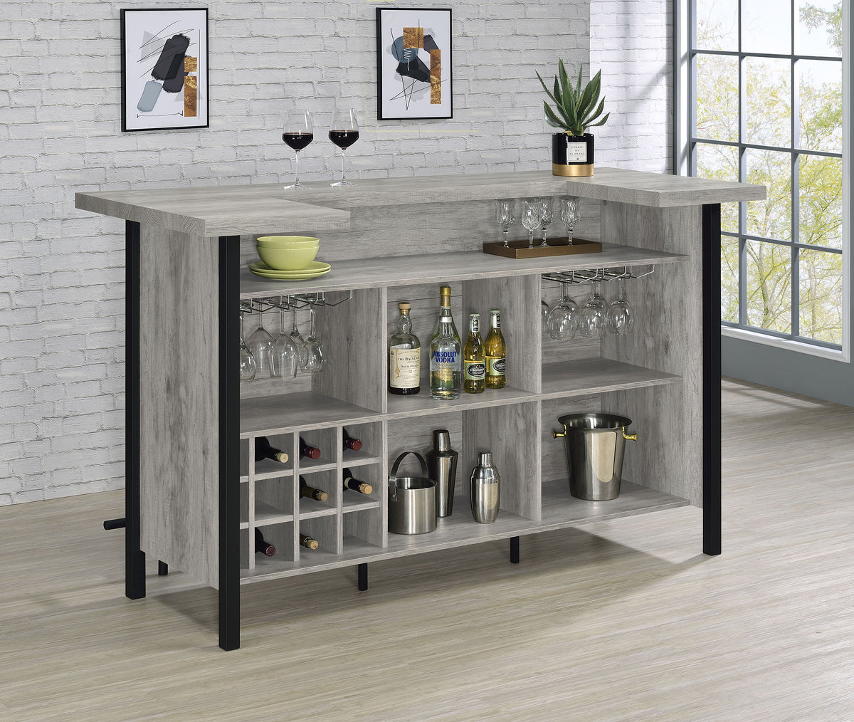 Bellemore Freestanding Home Bar Wine Cabinet - Grey Driftwood