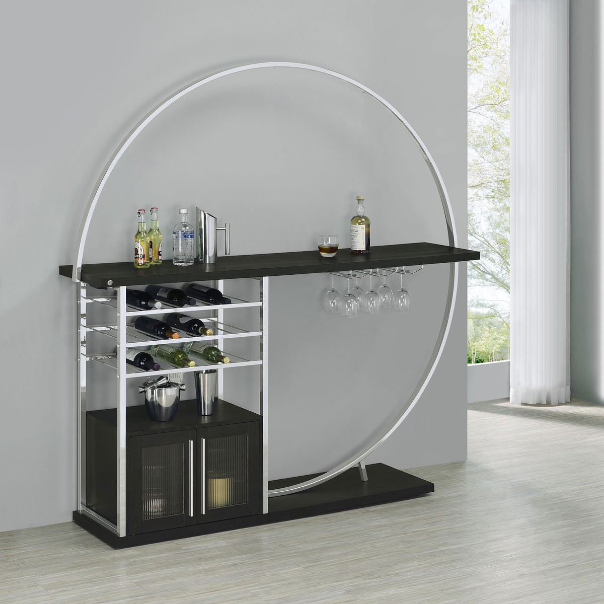 Risley 2-door Circular LED Wine Cabinet - Dark Charcoal