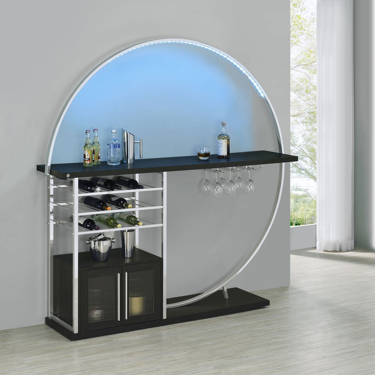 Risley 2-door Circular LED Wine Cabinet - Dark Charcoal