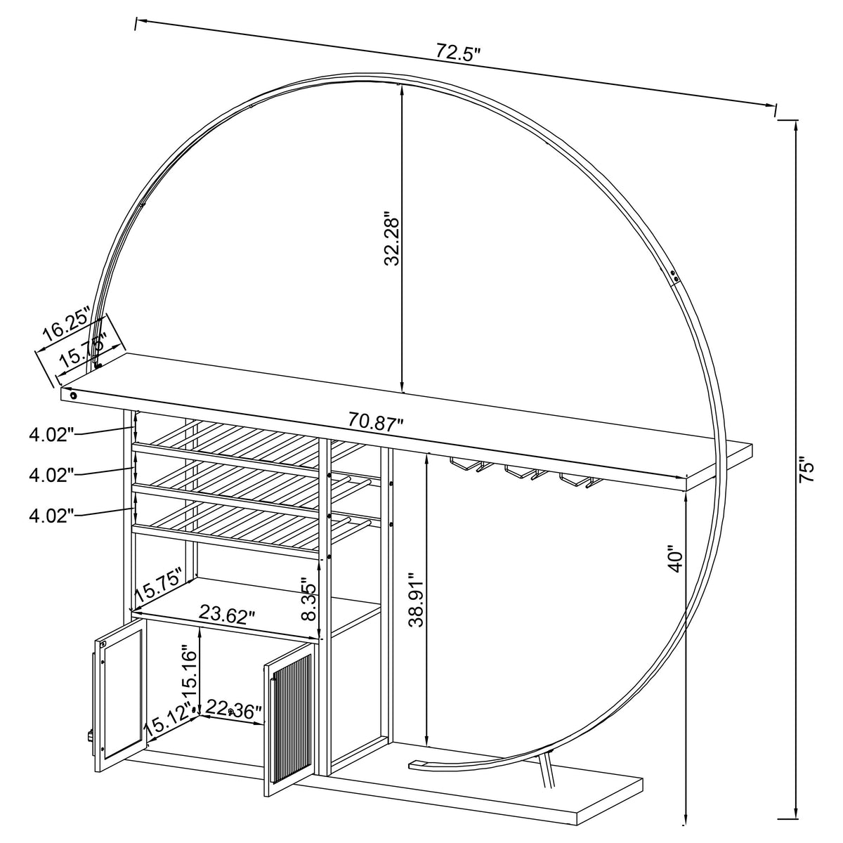 Risley 2-door Circular LED Wine Cabinet - Dark Charcoal