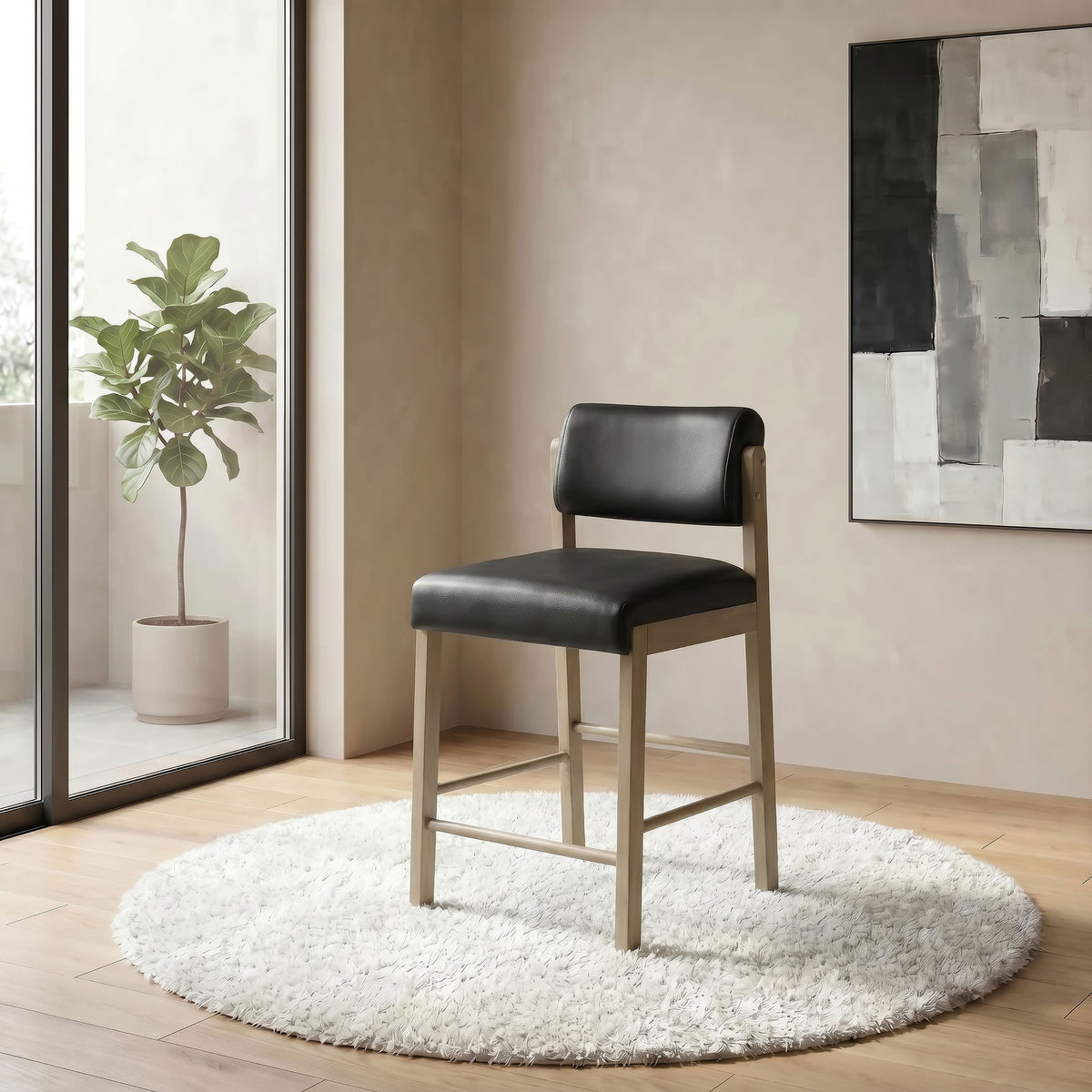 Kehoe Upholstered Counter Height Chair (Set of 2) - Natural Oak, Black