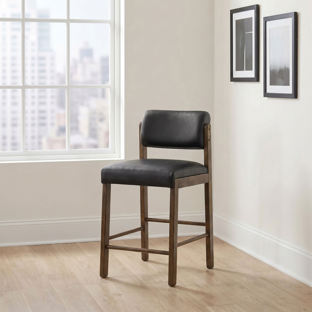 Kehoe Upholstered Counter Height Chair (Set of 2) - Walnut, Black